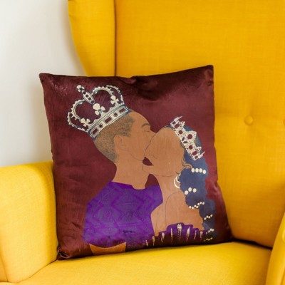 King & Queen Deep Red Faux Suede Decorative Throw Pillow