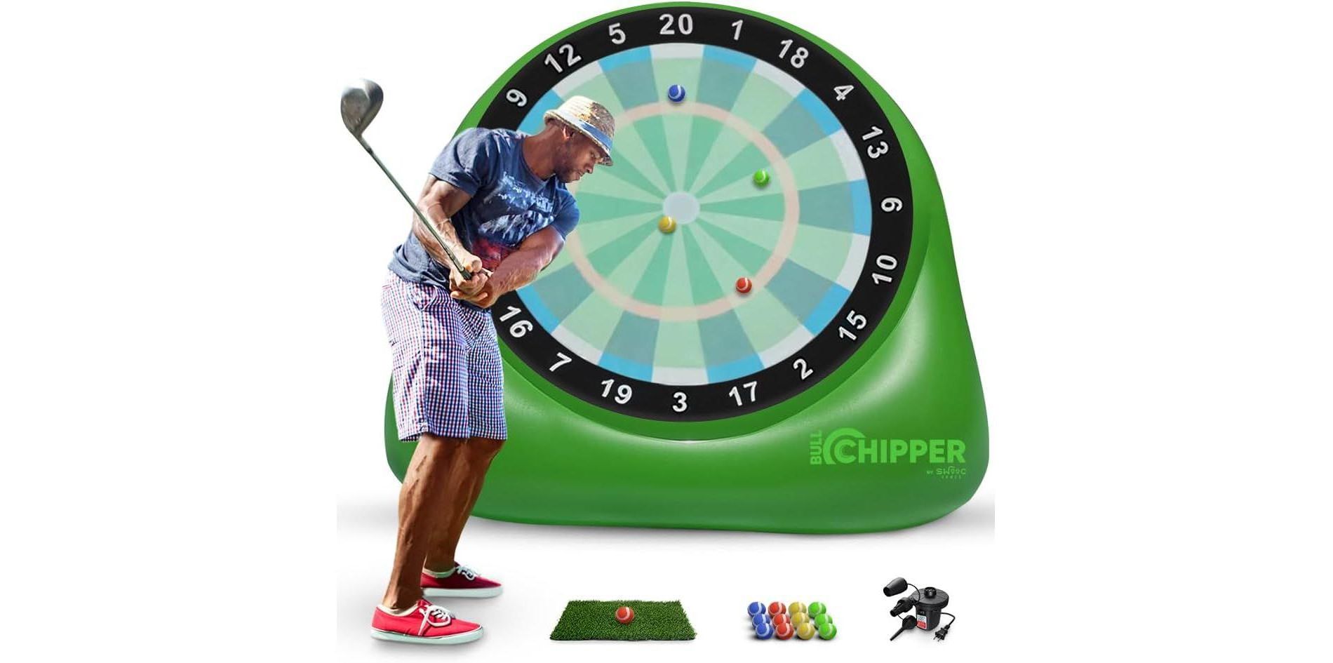SWOOC Games - Bull Chipper | Giant Golf Darts (Over 6ft Tall) w/ 10+ Golf Games | Backyard Golf Game with Air Pump | Outside Yard Games for Adults