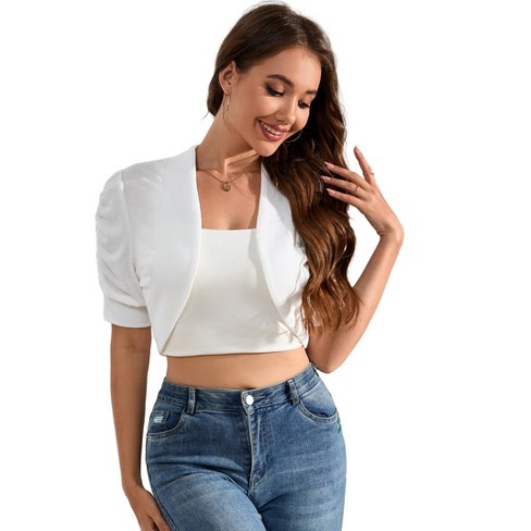 Women Bolero Shrug Puff Short Sleeve Summer Lightweight Open Front Cropped Cardigan - image 1 of 4