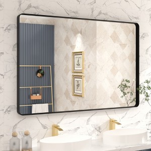 Apmir 48 in. W x 32 in. H Rectangular Aluminum Alloy Framed and Tempered Glass Wall Mirror in Matte Black - 1 of 4