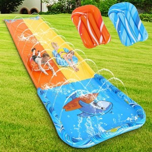 Summer Outdoor Inflatable Water Slide-2-Lane Slip Racing for Kids & Adults+2 Bodyboards,Lawn Water Toys - 1 of 4