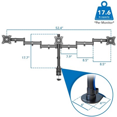 Black Adjustable Triple Monitor Desk Mount with Steel and Aluminum Arms