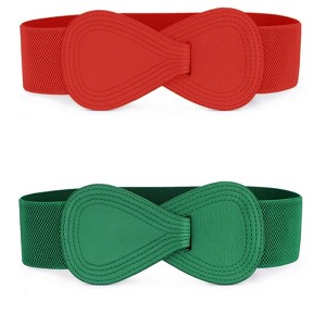 Allegra K Women's Elastic Waist Belt Interlock 8-shaped Faux Leather Buckle Belts 2 Pcs - 1 of 4