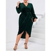 Women's Plus Size Velvet Dress V Neck Long Sleeve Bodycon Ruched Wrap Dress Casual Party Cocktail Dresses - 3 of 4