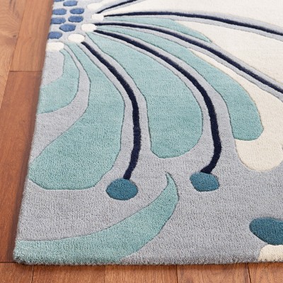 Blue and Ivory Floral Hand-Tufted Wool Area Rug