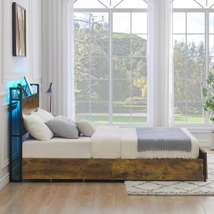 Queen Size Bed Frame with LED Lights Headboard and 6 Drawers - 1 of 4