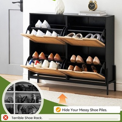 Natural Rattan  Shoe Cabinet Organizer Freestanding