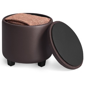 Round Storage Ottoman with 330 lb Capacity, 17.7 Inch Synthetic Leather Footrest Stool for Living Room, Chestnut Brown - 1 of 4