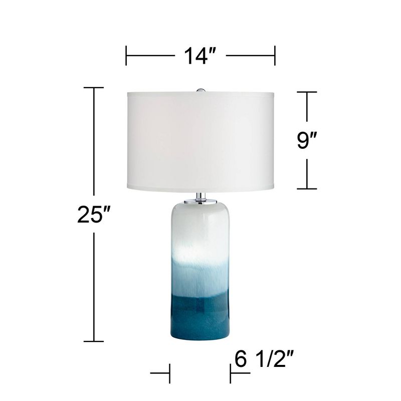 Possini Euro Design Modern Table Lamp with USB Charging Port and Nightlight LED 25" High Blue Art Glass White Shade for Bedroom Desk (Color May Vary), 4 of 10