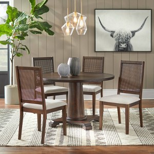 Buylateral Set of 2 Westbury Traditional Cane Dining Chairs Walnut/Cream: Rubberwood Frame, Linen Upholstery - 1 of 4