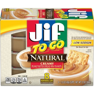 Jif To Go Natural Creamy Peanut Butter Spread - 12oz/8ct : Target