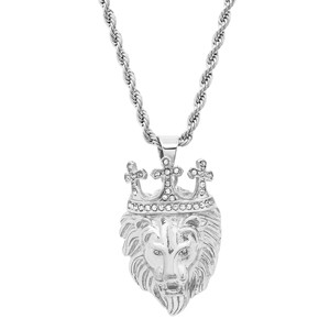 Steeltime Men's stainless steel simulated diamond king lion pendant. Color Options: Silver, Gold - 1 of 4