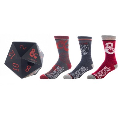 Dungeons and Dragons 3-Pack Crew Socks With D&D Dice Packaging for Men