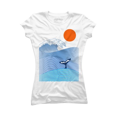 Junior's Design By Humans Whale on the Wave By DancingColors T-Shirt
