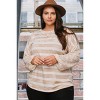Slickblue Plus Size Stripe French Terry Top with Contrast Long Sleeves, Round Neck, Taupe/Dusty Pink, Size 1XL-3XL - 2 of 4