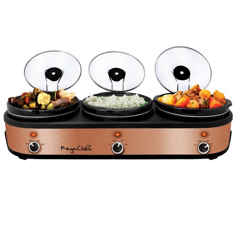 MegaChef Round Triple 1.5 Quart Slow Cooker and Buffet Server in