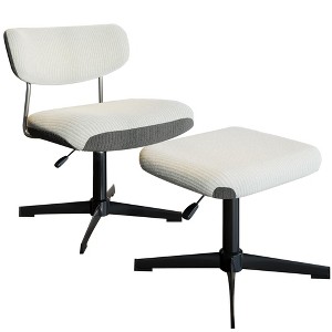 AMERLIFE Swivel Criss Cross Chair with Ottoman Set, Comfy Chair with Corduroy Upholstered Seat, White & Grey - 1 of 4