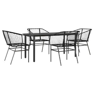 vidaXL 5 Piece Patio Dining Set Black Poly Rattan Glass - 63" x 31.5" x 29.1" - 1 of 4