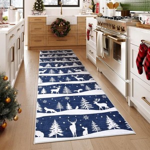 2x6 Runner Rug,Christmas Rugs with Xmas Tree Reindeer Snowflake for Holiday Decor - 1 of 4