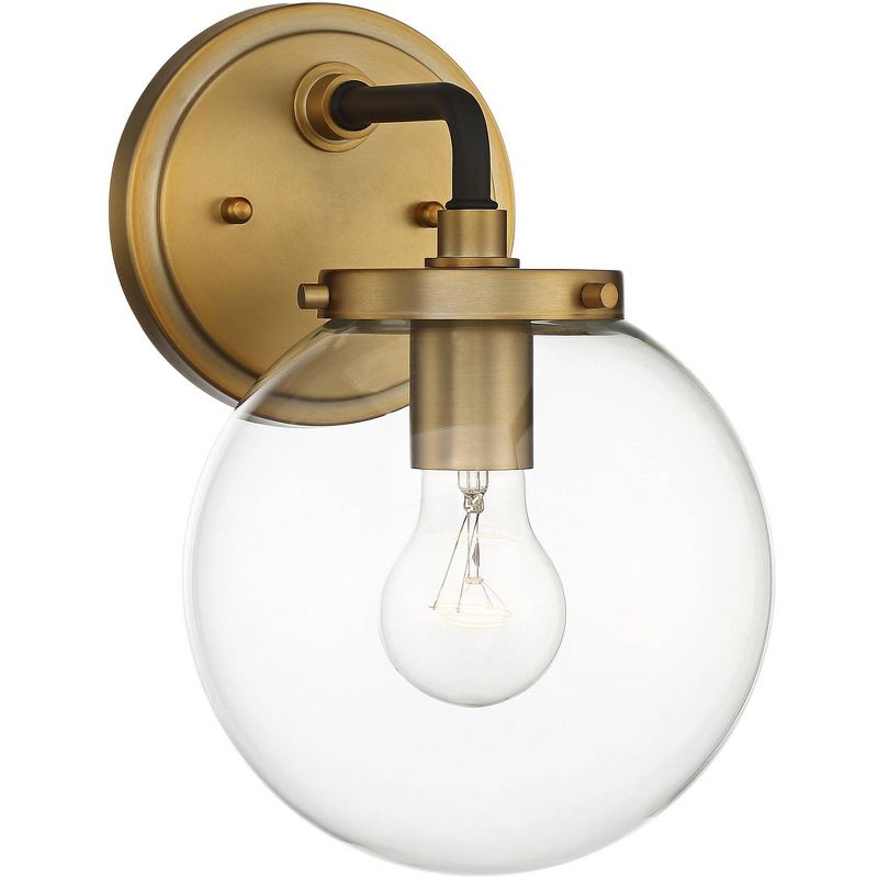 Possini Euro Design Fairling Modern Wall Light Sconce Gold Hardwire 7 1/2" Fixture Clear Glass Globe Shade for Bedroom Bathroom Vanity Reading Hallway, 1 of 8