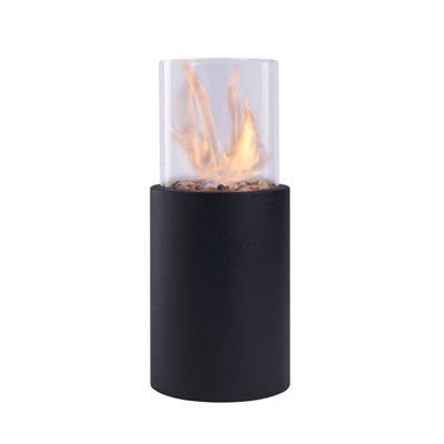 8.25"x19.25" Ventless Smokeless Glass & Black Metal Column Tabletop Fire Pit - Danya B.