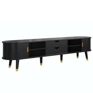 Dexmalle Black Mid-Century Wooden Oval Fluted TV Stand with Charging Station for TV up to 80" - 1 of 4