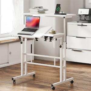 Mobile Standing Desk, Height Adjustable Stand Up Desk with Lockable Wheels, Portable Rolling Laptop Desk with Tilting Tabletop for Home - 1 of 4