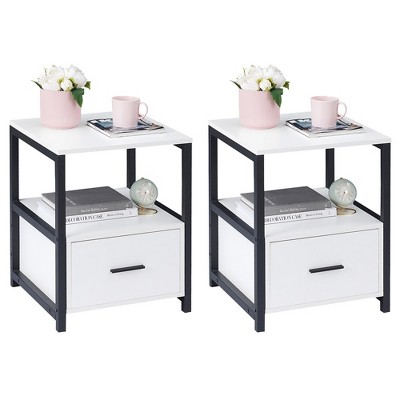 VECELO Modern Wooden Nightstand with Drawer Square End Bedside Tables with Open Shelf, Stable Metal Frame Small Side Tables