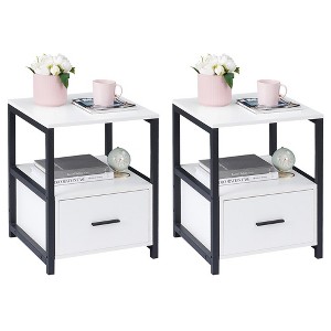 VECELO Modern Wooden Nightstand with Drawer Square End Bedside Tables with Open Shelf, Stable Metal Frame Small Side Tables - 1 of 4