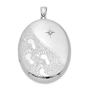 Black Bow Jewelry 34mm Footprints and Diamond Star Oval Locket in Sterling Silver - 1 of 4