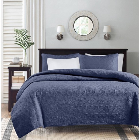 Vancouver Quilted Coverlet Set King California King Navy 3