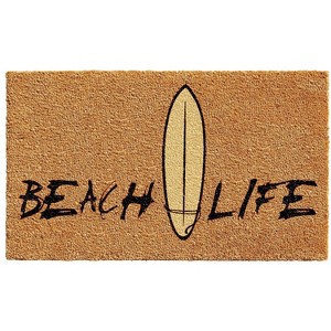 HomeRoots 17" X 29" Natural and Black Coir Beach Life Outdoor Door Mat - 1 of 3