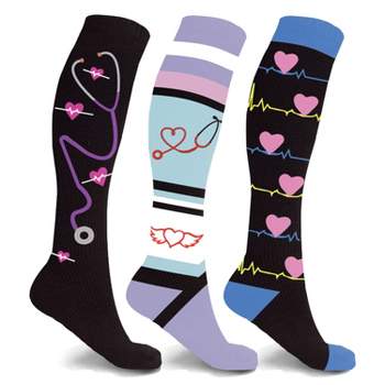 Copper Zone Hearts Medical Print Knee-High Everyday Wear Compression Socks Makes A Great Gift 3 Pair Pack