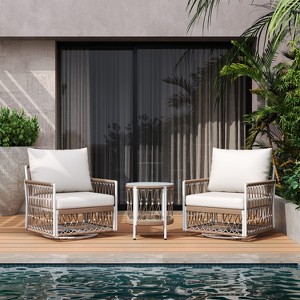 Christopher Knight Home Dolphine Bohemian 3 Piece Patio Handwoven Rope Swivel Seating Set with Glass Top Side Table - 1 of 4