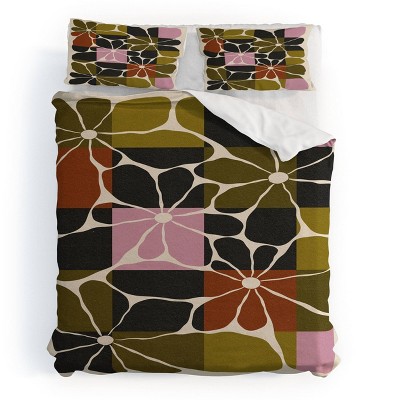 Deny Designs Parrott Paints Block Flowers Duvet Cover and Pillow Sham Set Beige