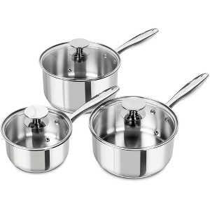 Aoibox Stainless Steel Saucepan Set with Lids, Induction Ready, Nonstick, Dishwasher Safe, Includes 3 Pots for Even Heat Distribution and Flavor Lock - 1 of 4