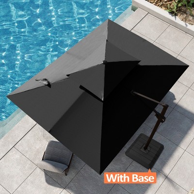 Pellebant 9x11.5FT Double Top Cantilever Umbrella Outdoor 360 Degree Rotation 6 Heights Adjustable Cantilever Patio Umbrella with Base