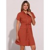 INSPIRE CHIC Women's Point Collar Front Elastic Waist Drawstring Mini Shirt Dress with Pocket - 2 of 4