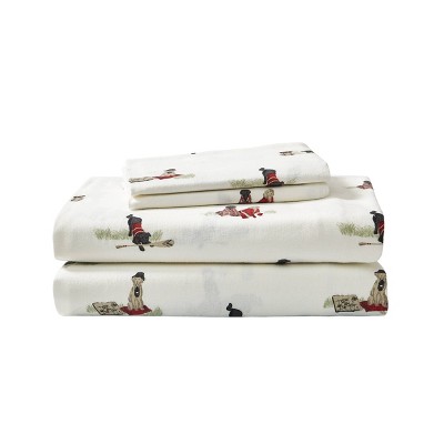 Full White Cotton Flannel Sheet Set with Retriever Print