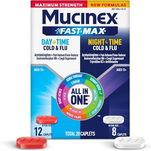 Mucinex Fast Max Day & Night Cold & Flu Caplet, 20 Ct - 1 of 4