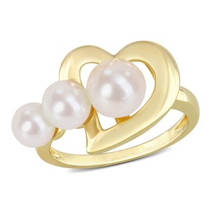 EVERLY JEWELRY |Yellow Plated Sterling Silver White Freshwater Cultured Pearl Fashion Ring - 1 of 4