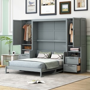 Whisen Modern Design Queen Size Murphy Bed, Folded into a Cabinet with Closet, Drawers and Shelves - 1 of 4