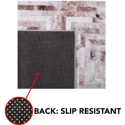 Beige and Brown Faux Fur Geometric 6' x 9' Area Rug