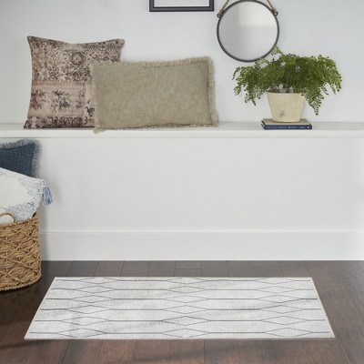 Ivory & Grey Geometric Synthetic 2' x 3'9" Easy-Care Area Rug