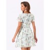 Allegra K Women's Floral Printed Flare Short Sleeve Lace-up V Neck A-Line Chiffon Dress - 4 of 4