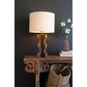 Wavy Mango Wood Table Lamp with Fabric Shade – 31" Tall by Kalalou - 1 of 3