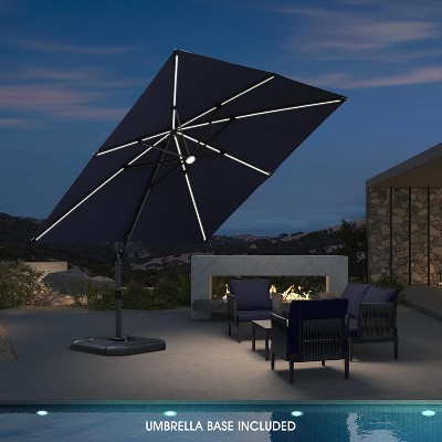 PURPLE LEAF 10x10 Ft Cantilever Umbrella Square Solar Powered LED Outdoor Patio Umbrella with 360°Rotation Adjustable With Base