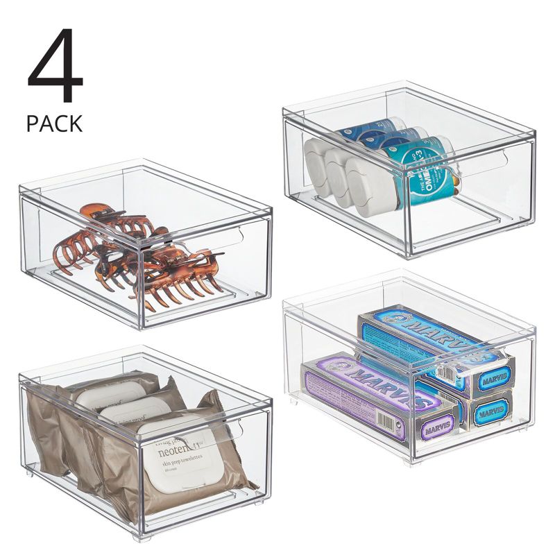 mDesign Plastic Stackable Bathroom Storage Organizer with Drawer, 2 of 9