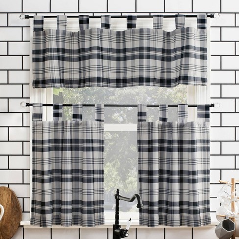 Gray Grey Buffalo Check Farmhouse Kitchen fabric window curtain topper Valance 