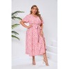 Clearlove Women's Plus Size Short Sleeve Tie Side Dress V Neck Floral Print A Line Ruffle Dresses - 4 of 4
